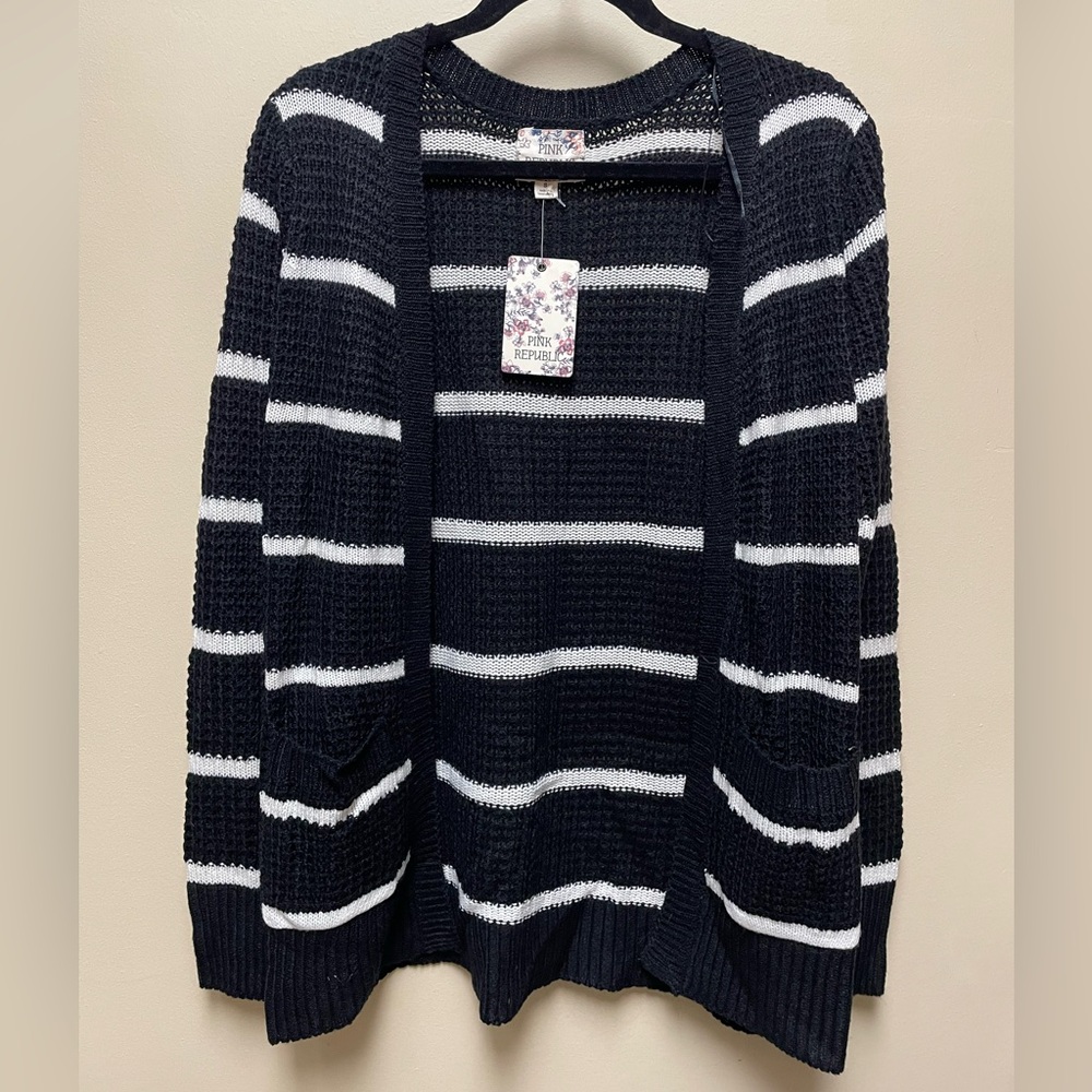 Black and White Striped Cardigan